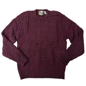 VTG River Trader Sweater Burgundy Shetland Wool Cable Knit Crewneck Large Mens